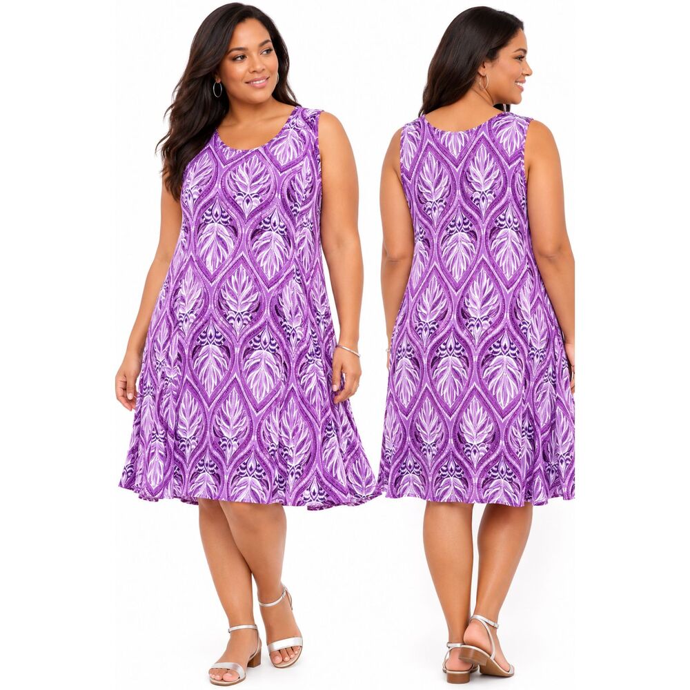 Denim 24/7 Crinkle Rayon Dress 1X Purple A-Line Plus Size Sleeveless